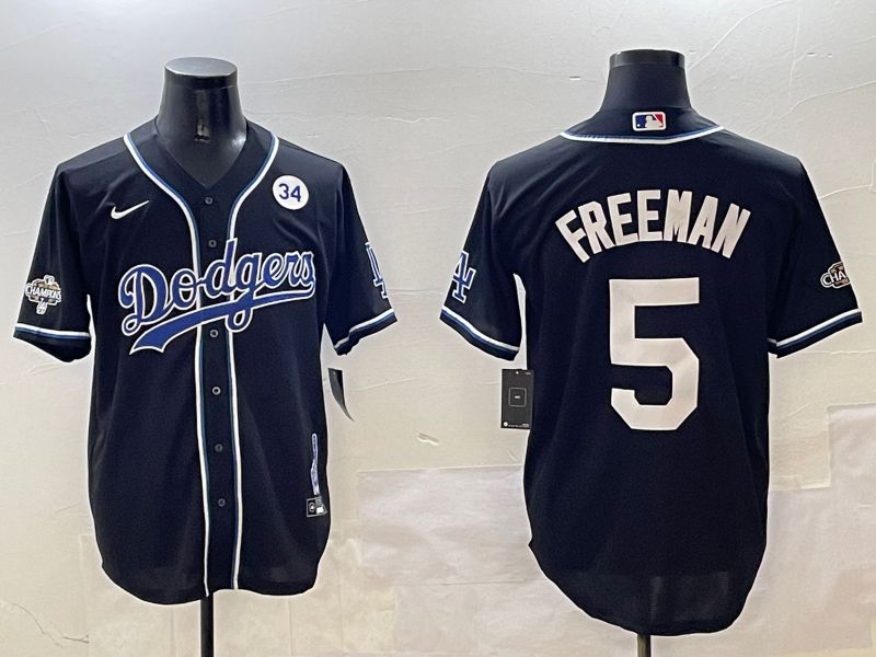 Men Los Angeles Dodgers 5 Freeman Black Fashion Game 2025 Nike MLB Jersey style 3063